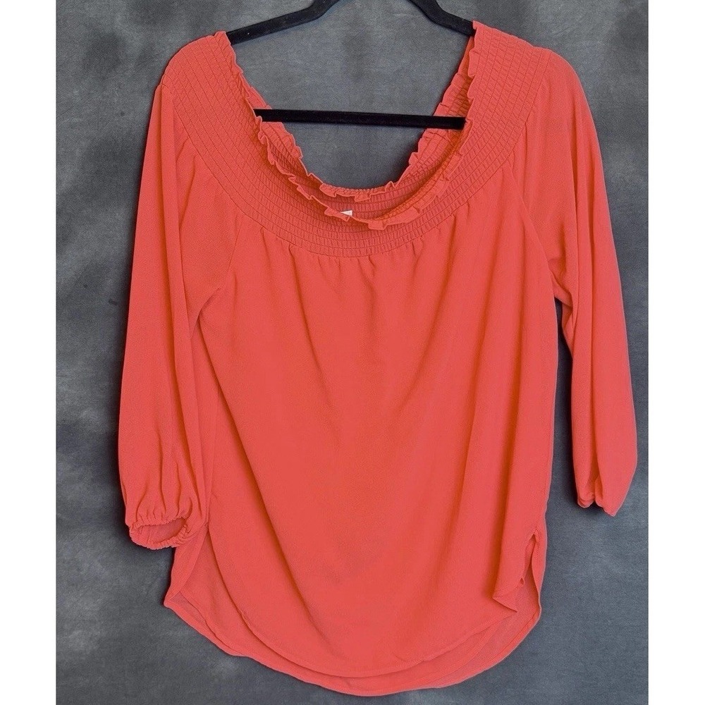 Michael Kors Women's Off-Shoulder Blouse Red Orange Small Summer Top Elegant‎